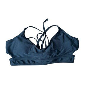 Black Strappy Criss Cross Tie Bandeau Bikini Top Swim Crop Adjustable Halter